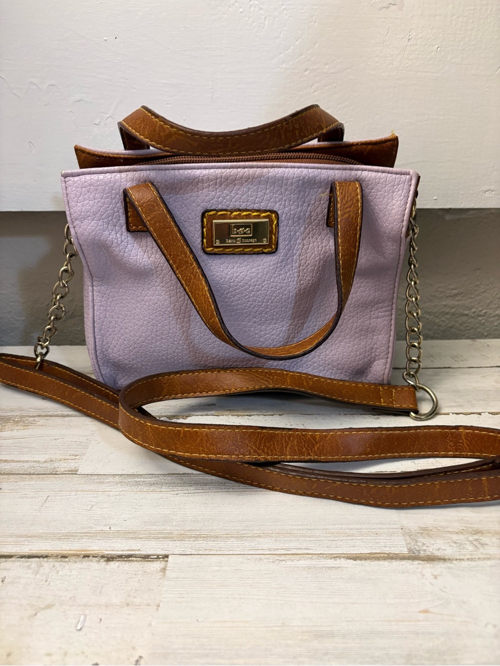 boc Lavender and Brown Crossbody Satchel with Chain Accent